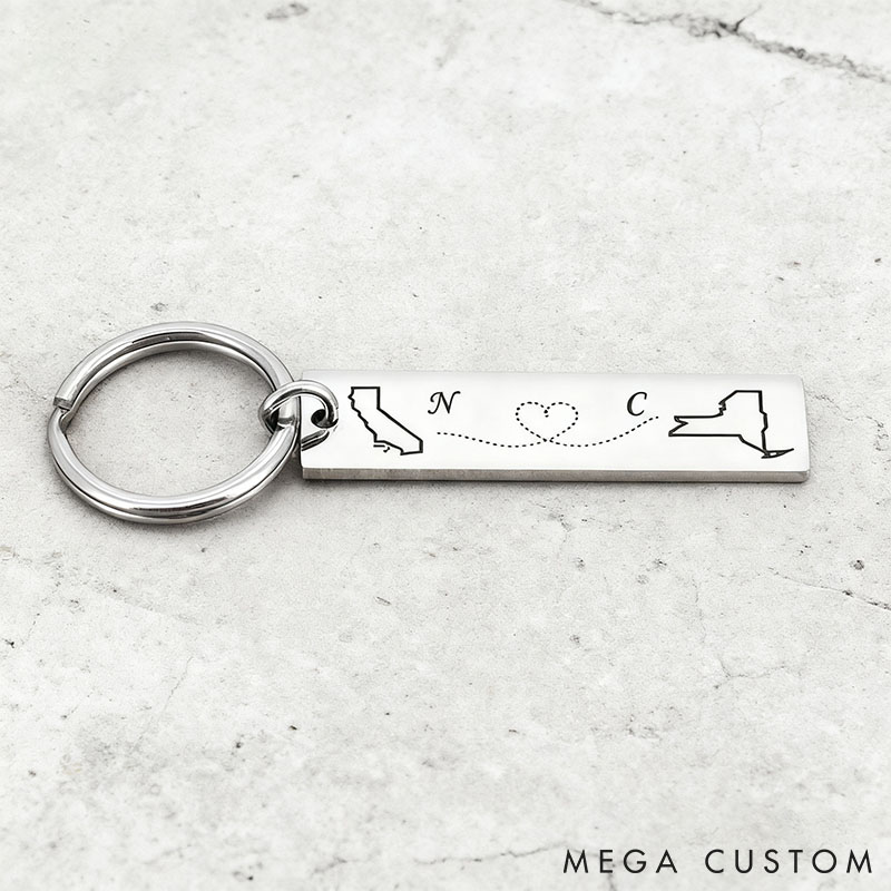 Personalized Couple Long Distance Keychain for Boyfriend Girlfriend Custom Long Distance Keychain Anniversary Valentine's Gift for Couple