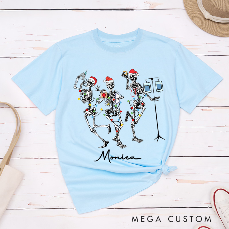 Personalized Nurse T-Shirts Holiday Skeleton Crew Festive Healthcare Heroes Fashion Design T-Shirts