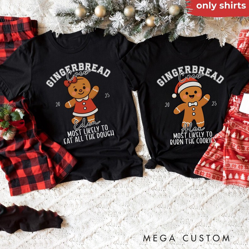 Personalized Cookie Crew Christmas Shirt Christmas Baking Tee Gingerbread Baking Shirt with Name Matching Family Holiday Pajamas