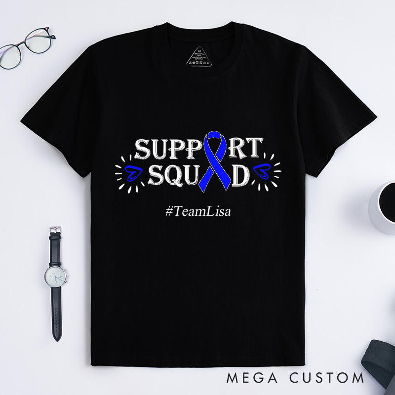 Personalized Colon Cancer Support Squad And Warrior Dark Blue Ribbon T-Shirt