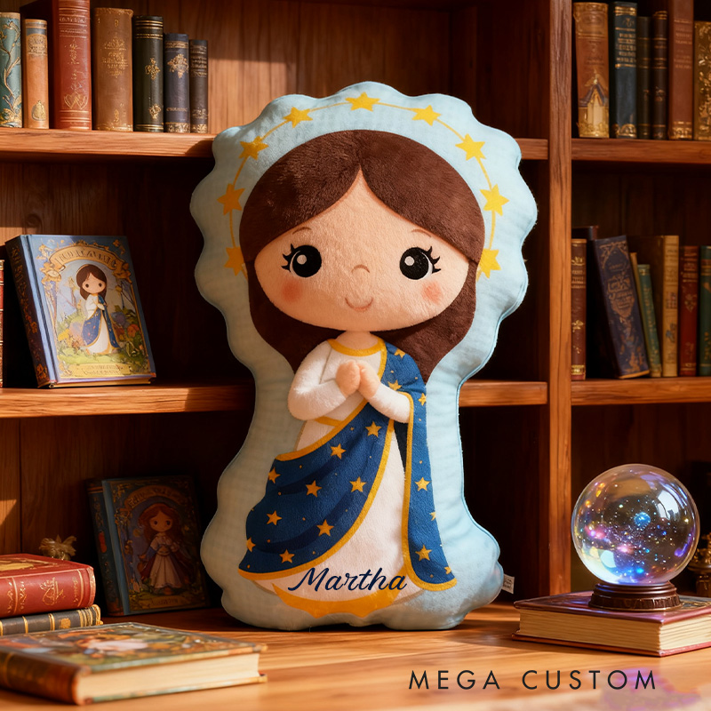 Personalized Cartoon Vergin Mary Pillow with Custom Name Home Decor Religious Gift Catholic for Kids