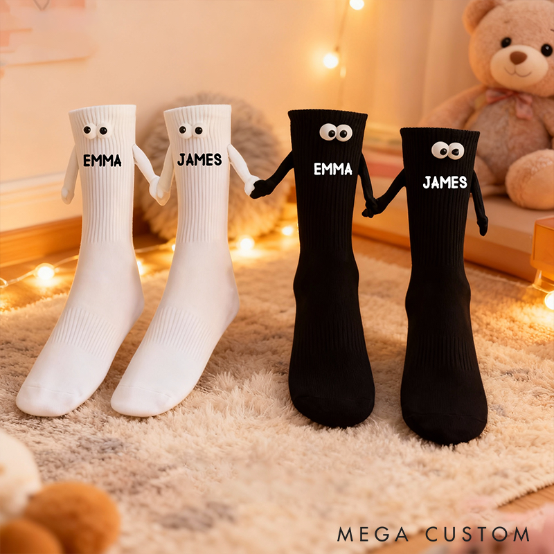 Personalized Couple Cute 3D Pop-out Eyes Socks Funny Magnetic Holding Hands Couple Socks for Lover