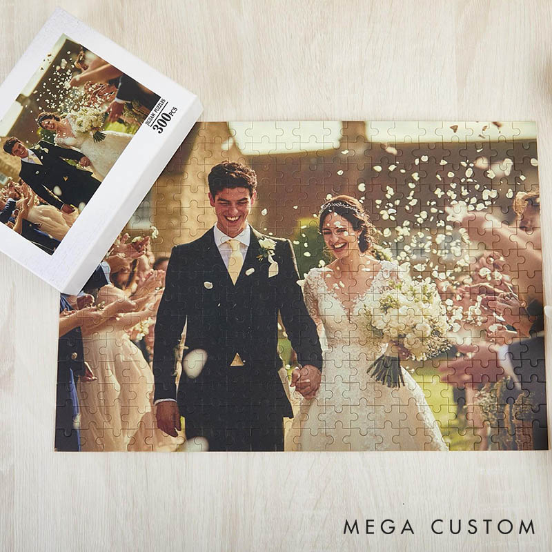 Personalized Couple Photo Puzzle with Box Custom Newlyweds Portrait Jigsaw Puzzle from Your Own Picture Wedding Valentine's Day Anniversary Gift