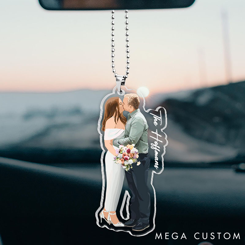 Personalized Couple Photo Faceless Portrait Car Ornament Newlyweds Christmas Ornament from Your Own Picture Valentine's Day Anniversary Christmas Gift