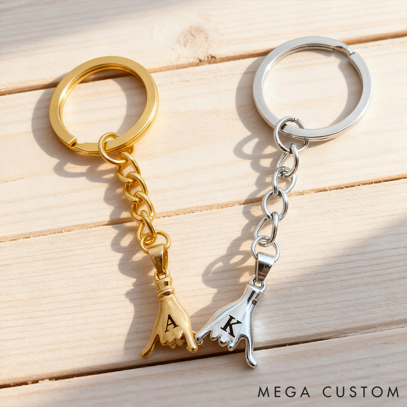 Personalized Couple Set of 2 Pinky Promise Matching Keychain Custom Newlyweds Initials Keychain Valentine's Day Anniversary Christmas Gift for Him Her