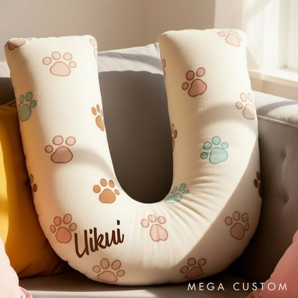 Personalized Pet Lover Letter Paws Pillow with Custom Name Design