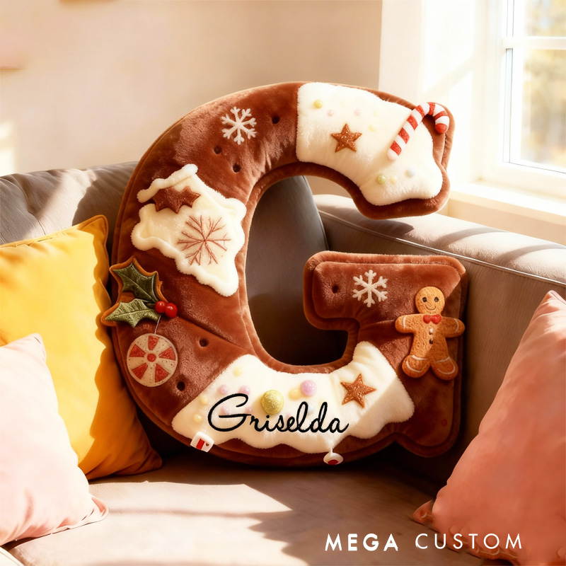 Personalized Baked Cookie Letter Pillow Kids Throw Pillow with Custom Name for Kids Christmas Cookie Baker Christmas Gift Baking Lover