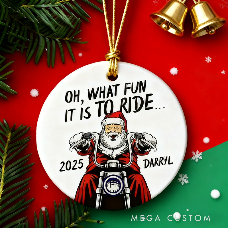 Personalized Motorcycle Santa Ceramic Christmas Ornament Custom Name and Year Holiday Decoration Gift for Motorcycle Lovers