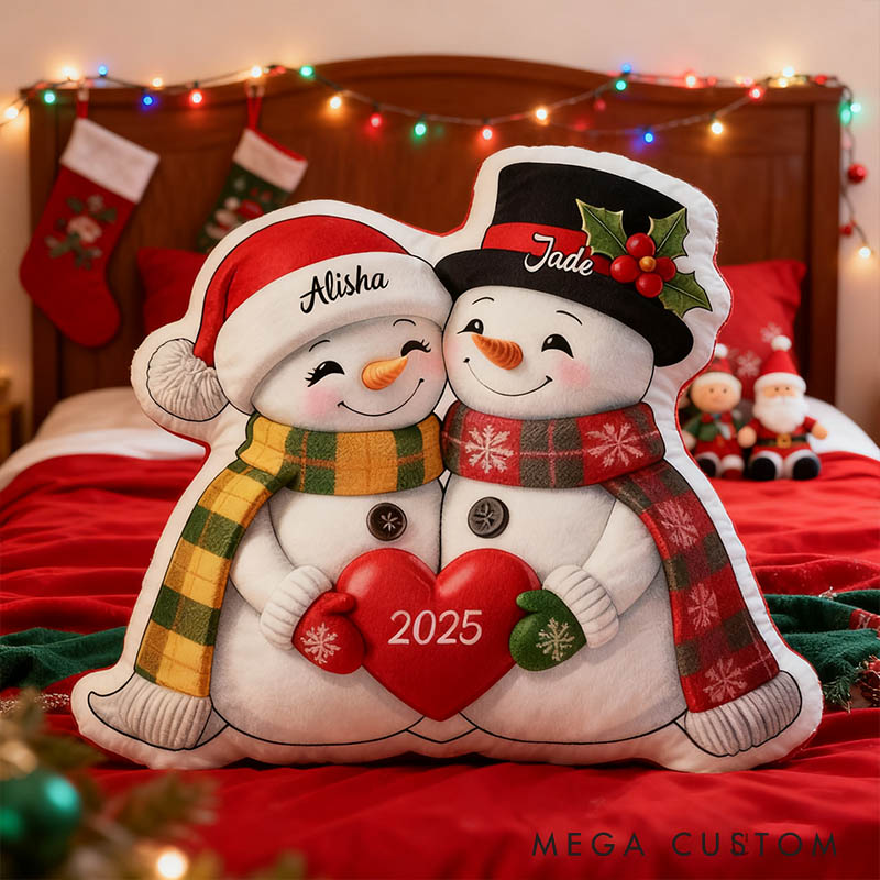 Personalized Couple Snowman Pillow Newlyweds Name Doll Cushion Valentine's Day Pillow for Husband Wife First Christmas Gift for Boyfriend Girlfriend
