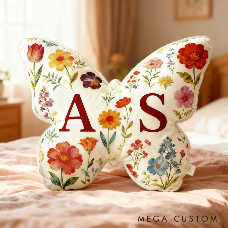 Personalized Couple Butterfly Floral Pillow Newlyweds Initials Cushion Valentine's Day Pillow for Husband Wife Christmas Gift for Boyfriend Girlfriend