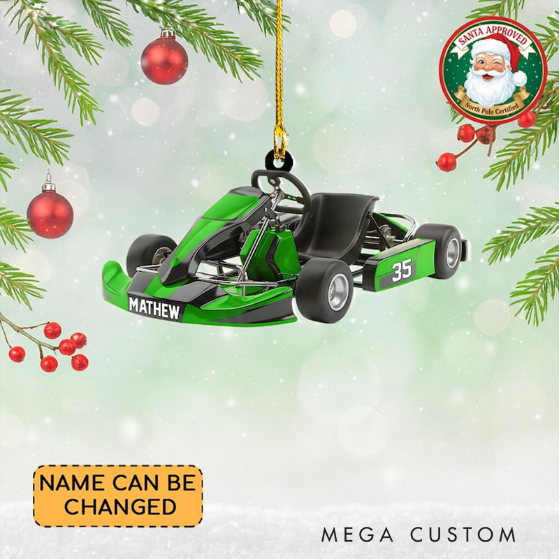 Personalized Go Kart Christmas Ornament Custom Name Number and Color Racing Car Holiday Decoration Gift for Kart Drivers and Racing Lovers