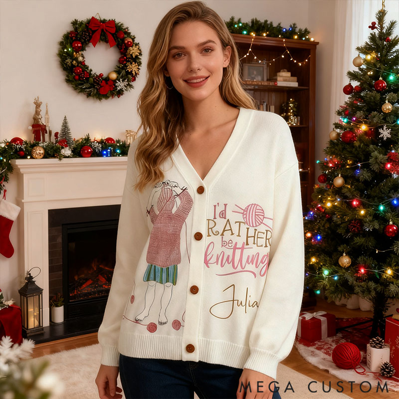 Personalized Custom Knitting Cardigan Christmas Knitting Lovers Rather Be Knitting  Custom Name Gift for Her