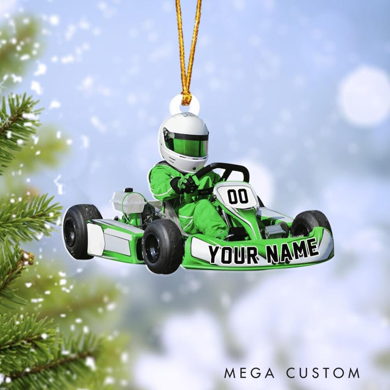 Personalized Go Kart Racing Ornament Custom Name and Number Christmas Acrylic Decoration Gift for Race Car and Kart Lovers