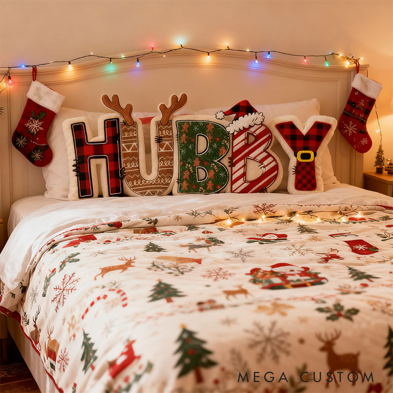 Personalized Couple Christmas Hubby and Wifey Pillow Custom Newlyweds Cushion First Christmas Pillow for Husband Wife