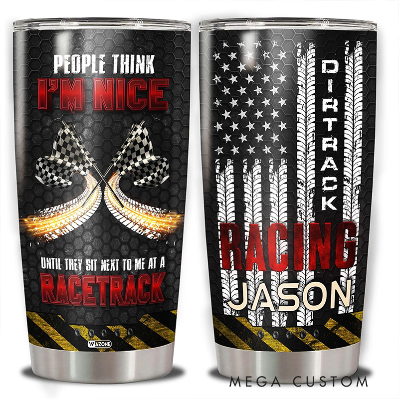Personalized Dirt Track Racing Tumbler Custom Name Funny Quote Stainless Steel Travel Mug Gift for Motorsport Lovers and Racers