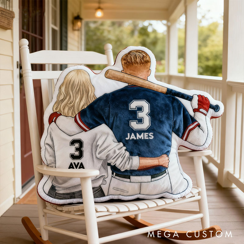 Personalized Baseball Couple Pillow Custom Newlyweds Baseball Lover Doll Cushion Christmas Pillow for Sport Player Boyfriend Girlfriend Gift