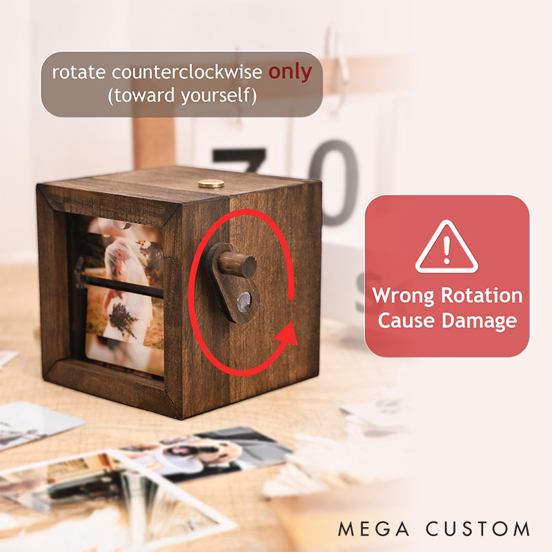 Personalized Photo Flipbook Animation Box Custom Newlyweds Wooden Photo Book with Light Christmas Crank Photo Box Picture Box Anniversary Gift