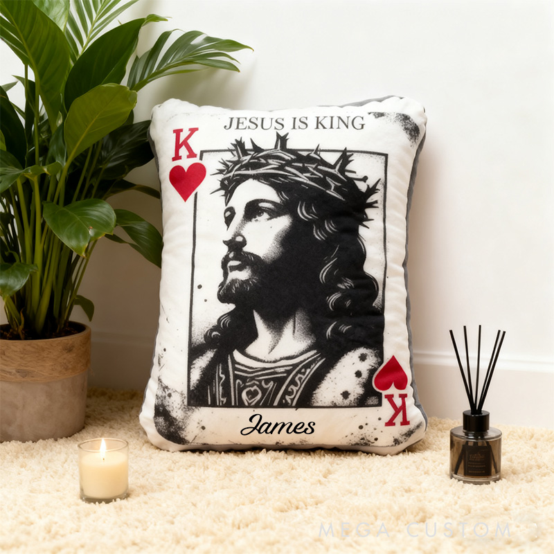 Personalized Jesus is King Pillow with Custom Name Home Decor Religious Gift Christian Gift for Jesus Lover