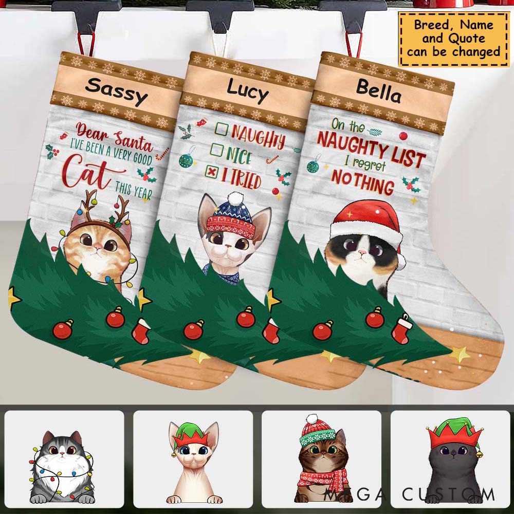 Personalized Cat Lover Naughty Nice I tried Christmas Stockings