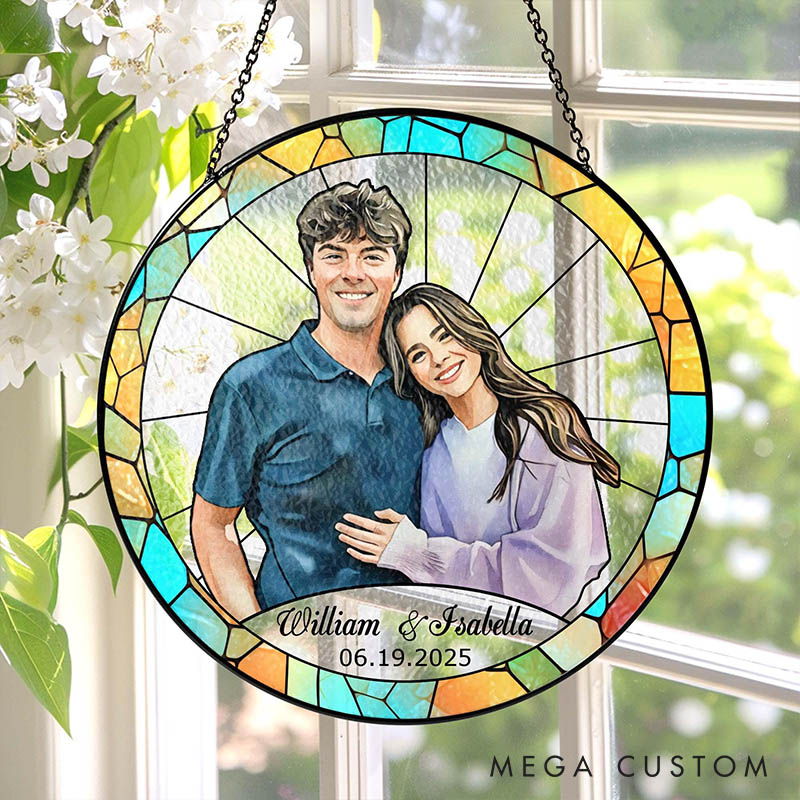 Personalized Couple Stained Glass Photo Suncatcher Custom Newlyweds Portrait Window Decor Anniversary Gift for HUsband Wife Boyfriend Girlfriend