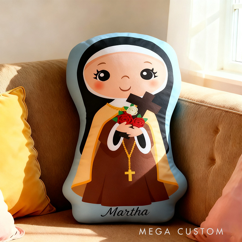 Personalized Saint Therese of Lisieux Pillow with Custom Name Home Decor Religious Gift Catholic for Kids