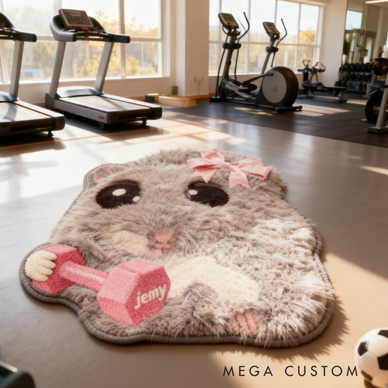Personalized Sad Hamster Lifting Doormat and Workout Transform Gym Space with Custom Name Powerlifting Gift Funny Fitness for Fitness Gym Owner Lovers