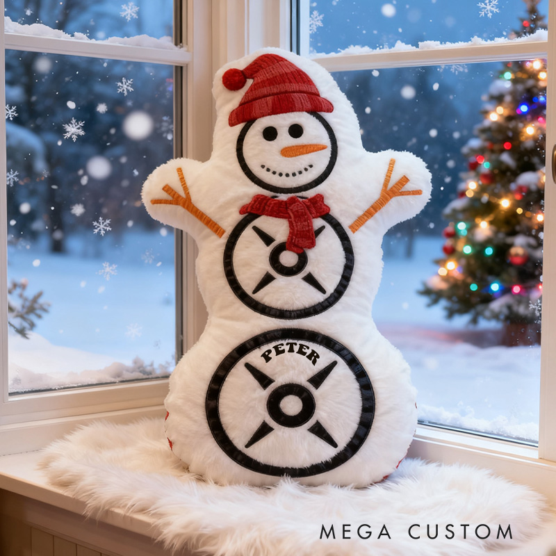 Personalized Festive Snowman Pillow Barbell Plate Gym Lifting Gift Ideas Weight Lifting Cute Gifts Custom Name Pillow Comfortable Christmas Decor for Gym Lovers
