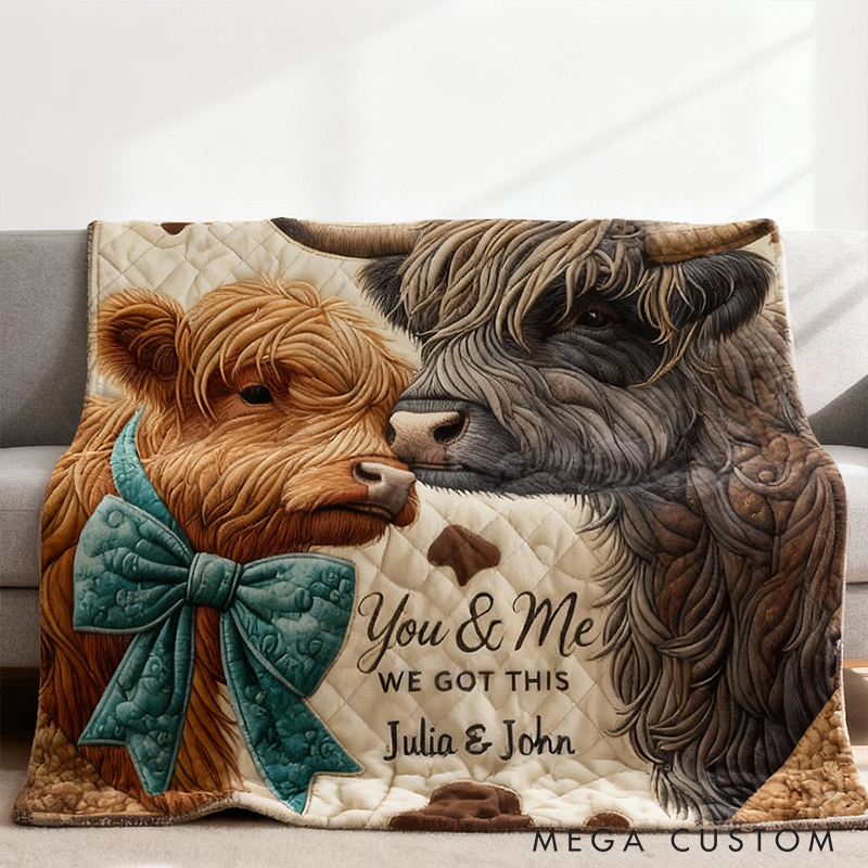 Personalized Highland Cow Design You And Me We Got This Couple Blanket with Names Cozy Gifts for Couple Wife and Husband Anniversary Gifts