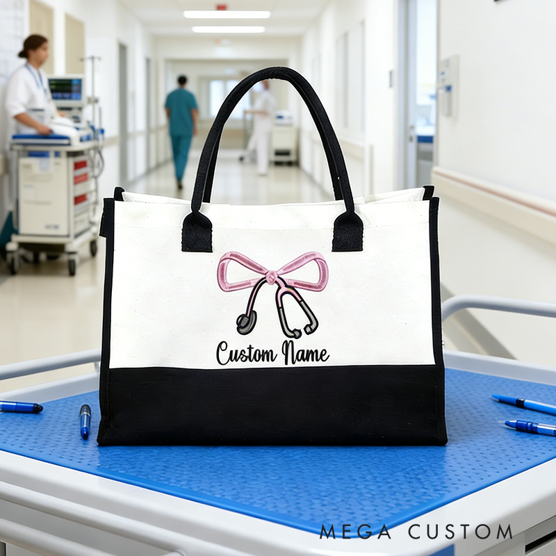 Personalized Nurse Tote Bag Custom Name Stethoscope Design Bag Thoughtful Gift for Nurses