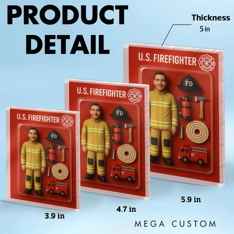 Personalized Firefighter Acrylic Block Plaque Custom Photo Perfect Memorial Holiday Gift