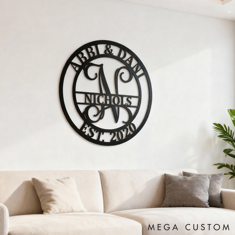 Personalized Couple Name Metal Monogram Sign or Ornament Custom Last Name Sign Couple Wedding Gift Newlyweds Holiday Gift Anniversary Gift