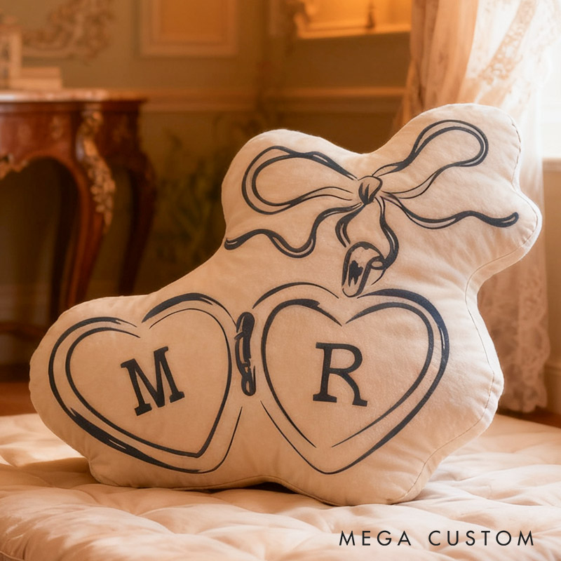 Personalized Couple Bow Locked Initials Pillow Custom Wife Husband Pillow Newlyweds Wedding Sentimental Cushion First Christmas Married Gift