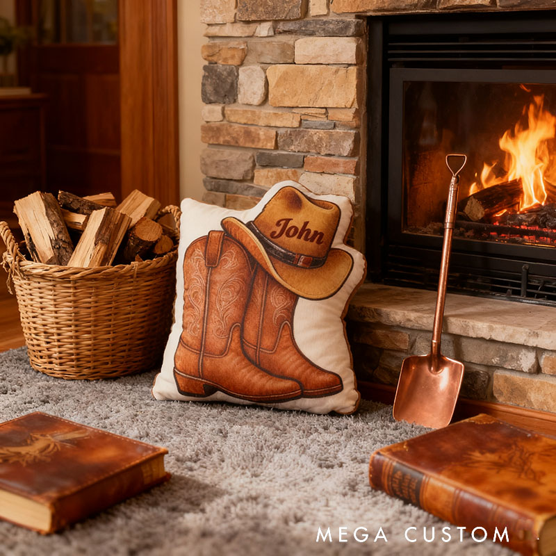 Personalized Cowboy Boots Cowboy Hats Cowboy Themed Pillow with Customizable Names Unique Decorative Cushion Perfect Gift for Western Cowboys and Music Lovers