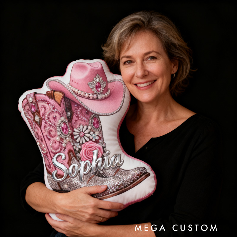Personalized Cowboy Boots Cowboy Hats Cowboy Themed Pillow with Customizable Names Unique Decorative Cushion Perfect Gift for Her and Music Lovers