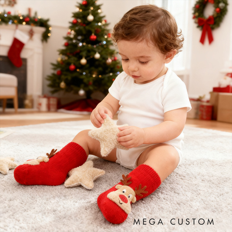 Personalized Baby Holiday Gift Cozy Warm Winter Footwear Cute Festive Santa Style Adorable Red Baby Christmas Socks