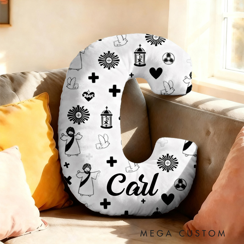 Personalized Jesus Cross Letter Pillow with Custom Name Home Decor Religious Pillow Catholic Gift Faith Gift