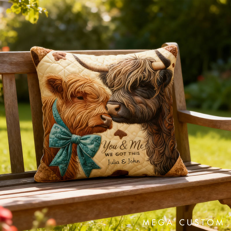 Personalized Custom Highland Cow Design with Names Couple Home Pillow Romantic Anniversaries Gift for Husband Wife Home