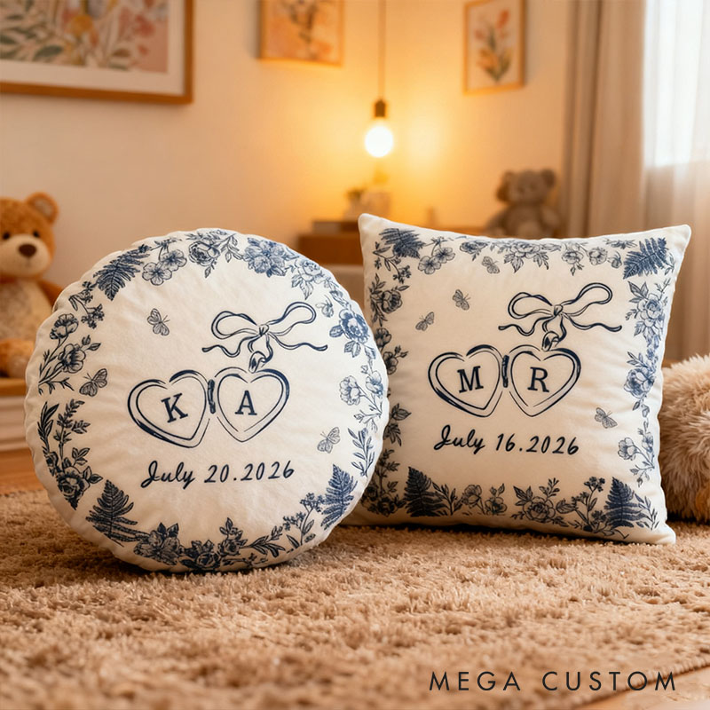 Personalized Couple Bow Locked Initials and date Pillow Custom Wife Husband Pillow Newlyweds Wedding Sentimental Cushion First Christmas Married Gift