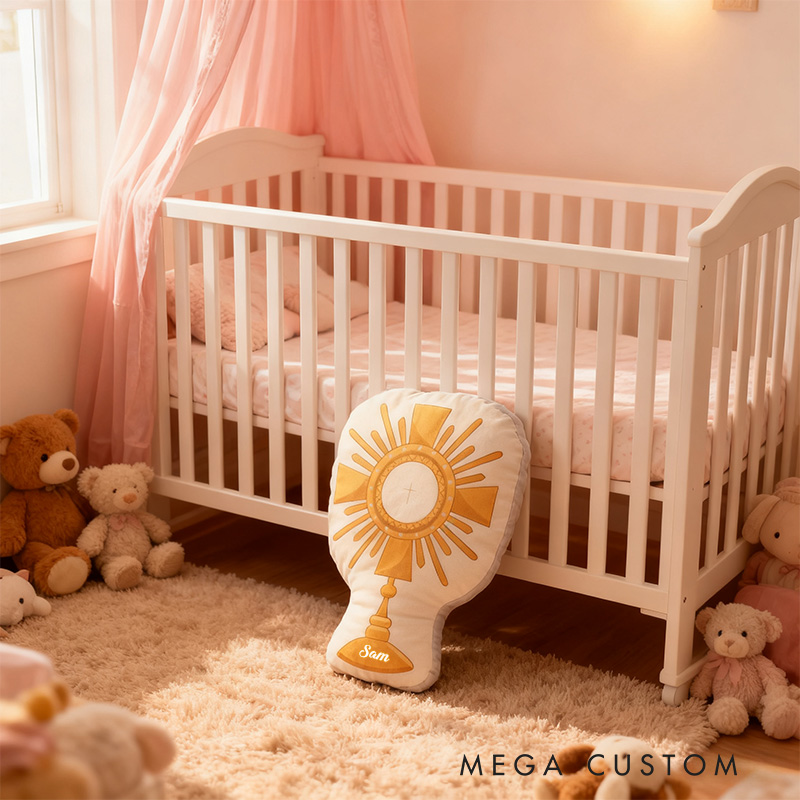 Personalized Monstrance Pillow with Custom Name Home Decor Religious Pillow Catholic Gift Faith Gift Mass Pillow