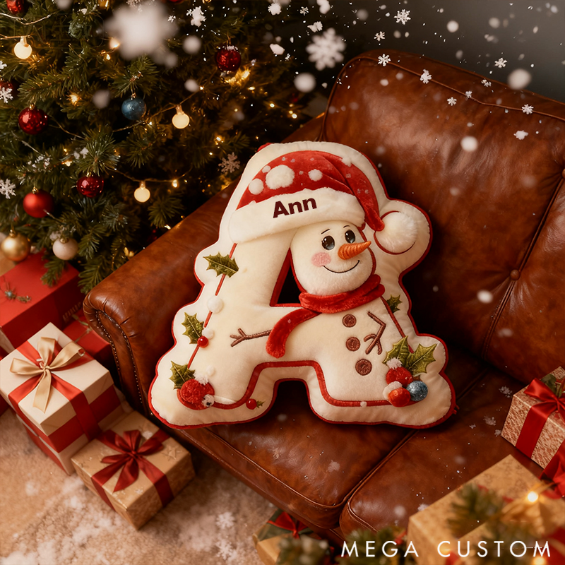 Personalized Snowman Letter Graphic 3D Print Pillow Christmas Gift  with Custom Name Design for Daughter Son Family