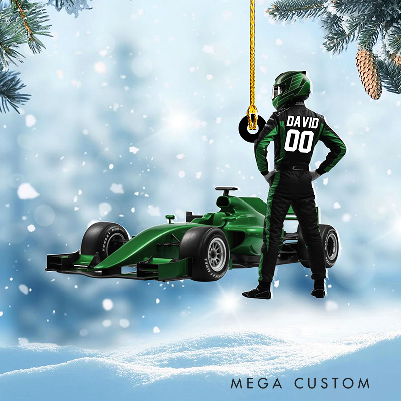 Personalized  Christmas Ornament Custom Name and Number Raceing Car Design Christmas Tree Decoration Gift for Car Lovers and Motorsports Fans
