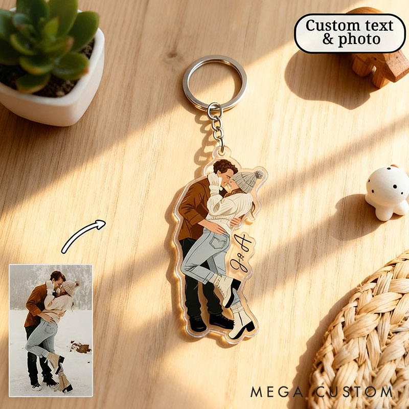 Personalized Couple Photo Faceless Portrait Keychain Custom Newlyweds Keychain from Your Own Picture Valentine's Day Anniversary Christmas Gift