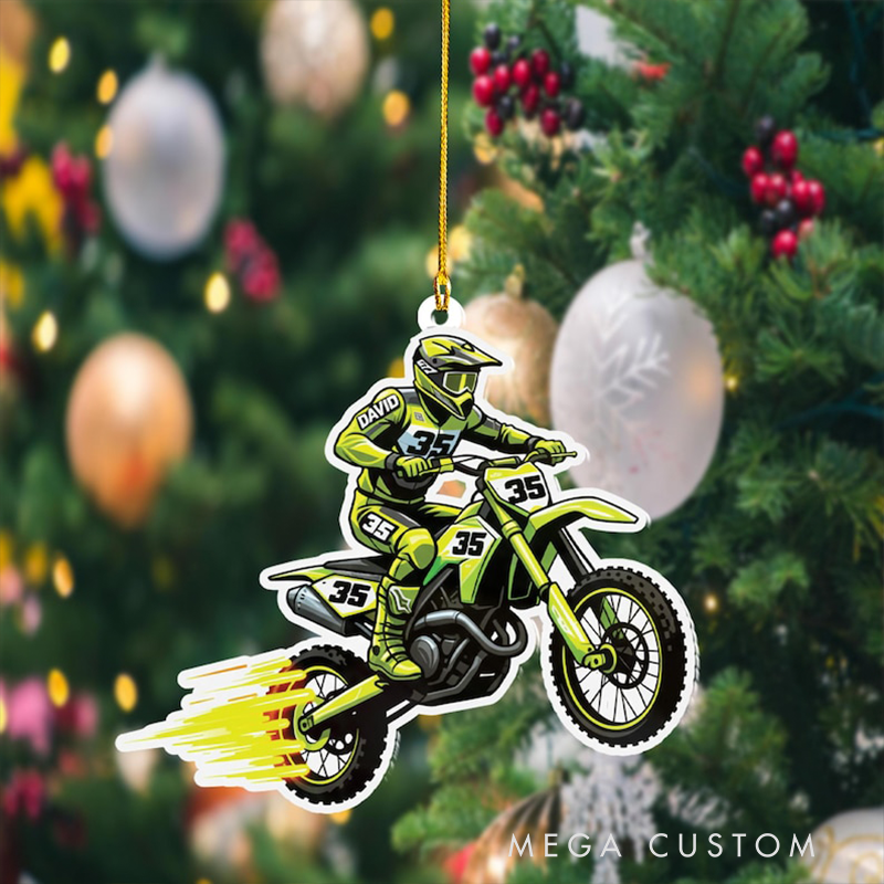 Personalized Motocross Christmas Ornament Custom Name and Number Dirt Bike Holiday Decoration Gift for Motorcycle and Racing Lovers