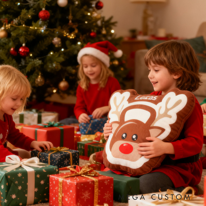 Personalized Reindeer Kettlebell Plush Pillow Graphic 3D Print Gift Ideas Weight Lifting Cute Gifts Custom Name Pillow Comfortable Christmas Decor for Gym Lovers