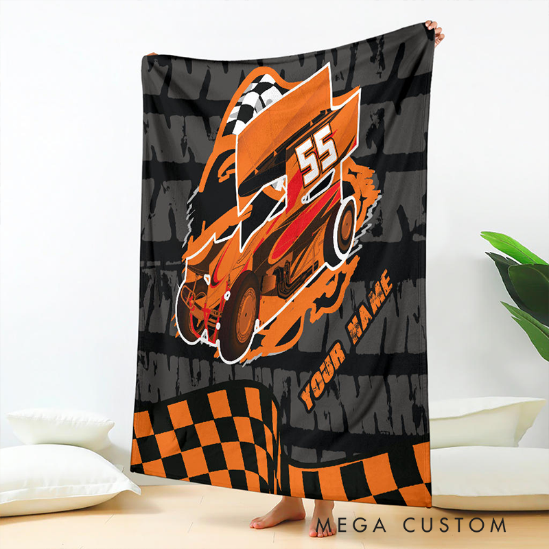 Personalized Race Car Blanket Custom Name and Number Racing Gift for Motorsports Fans and Car Lovers Families