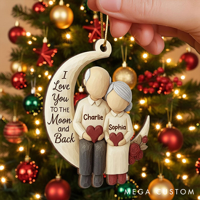 Personalized I Love You To The Moon and Back Couple Ornament Growing Old Together since Chrismas Decoration with Names Chrismas Gift for Husband Wife