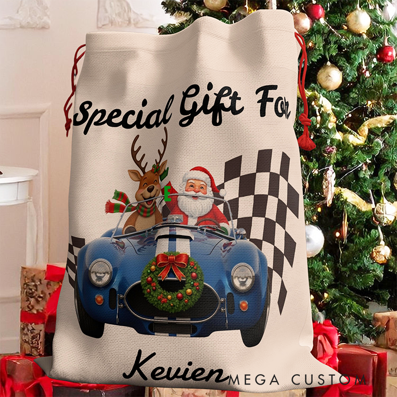 Personalized Special Gift Christmas Gift Bag Custom Name Santa Sack Holiday Decoration for Racers and Racing Lovers