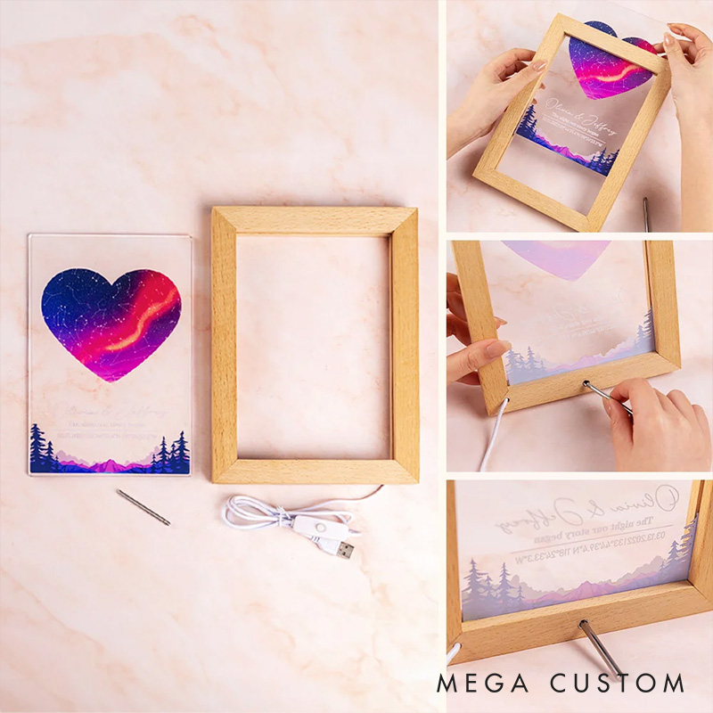 Personalized Couple Star Map by Date and Location Night Light with Frame The Night Our Story Began Night Lamp Constellation Map Anniversary Gift