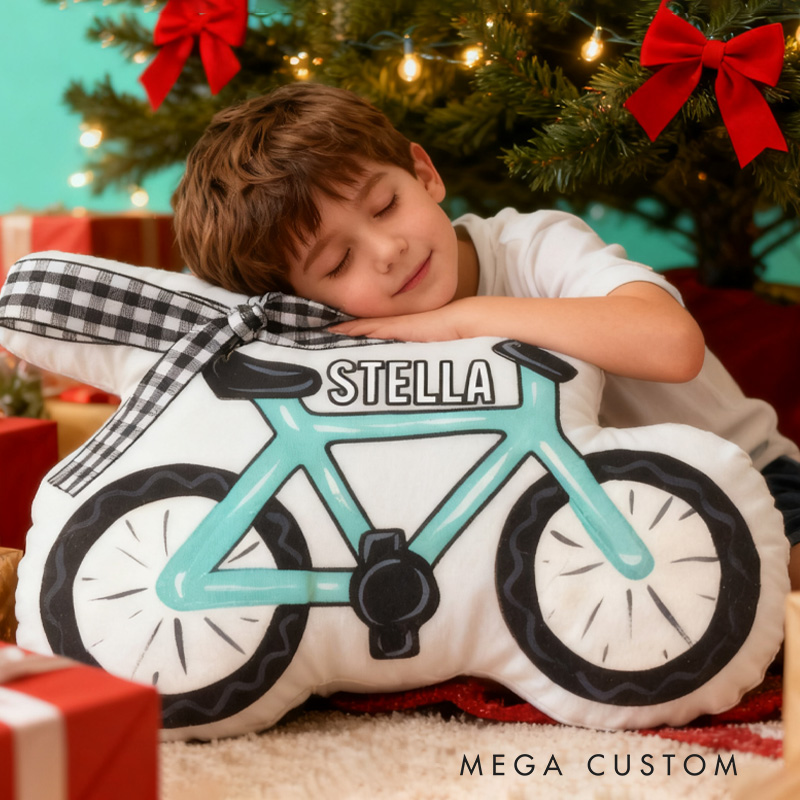 Personalized Christmas Blue Bicycle Graphic 3D Print Pillow Decor Vintage Bike Keepsake for Cyclist Cycling Lovers Soft and Funny Home Decor