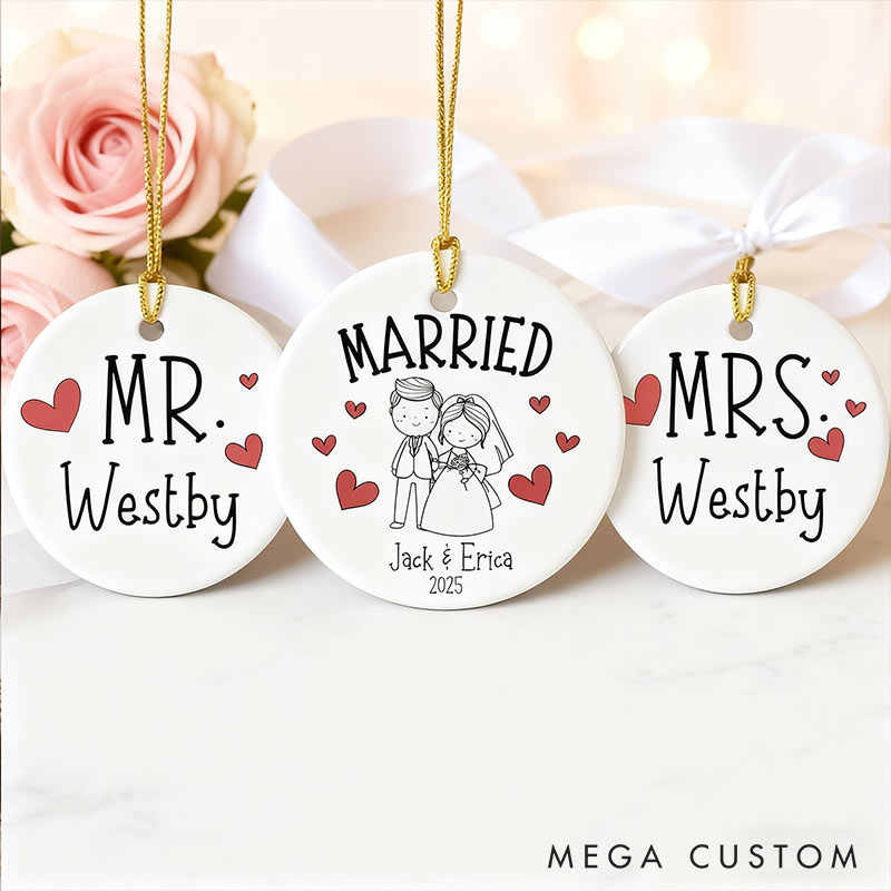Personalized Couple Romantic Wedding Mr Mrs Ceramic Ornament Custom Newlyweds Married Ornament Our First Christmas Ornament Gift